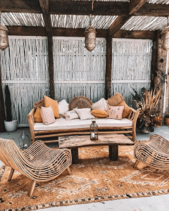boho-tropical-patio-with-wooden-bench