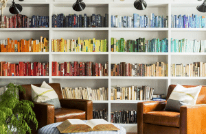 books arranged by color