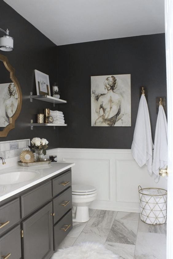 bathroom with top half wall painted black