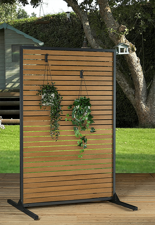 Wooden Privacy Screen with Hanging Plants