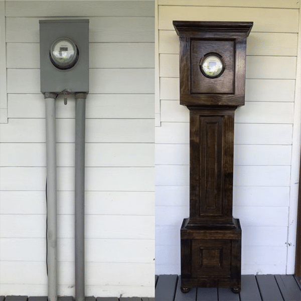 Utility box styled to look like a grandfather clock