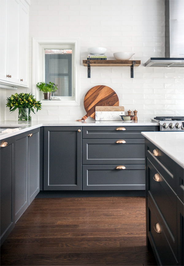 Charcoal kitchen with bronze accents