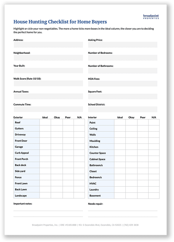 house hunting checklist download