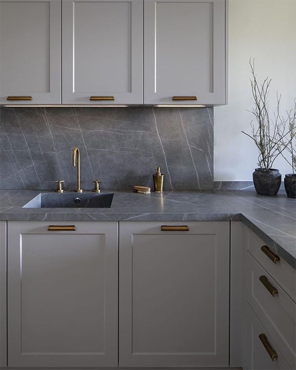 Natural gray kitchen with marble countertop