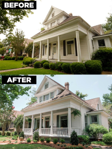 before and after exterior of a 1910's home