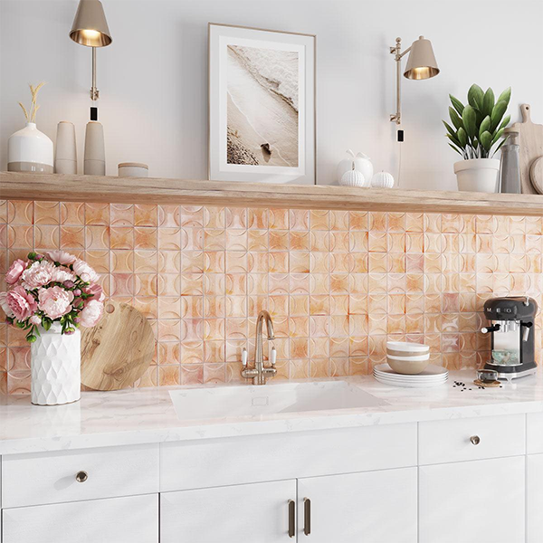 Peach Fuzz + Soft White Kitchen