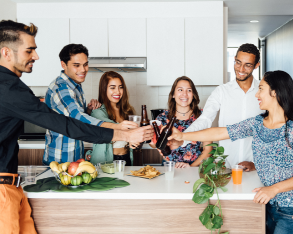 a group of people toasting